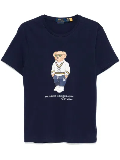 POLO RALPH LAUREN NAVY BLUE COTTON T-SHIRT WITH PRINT
