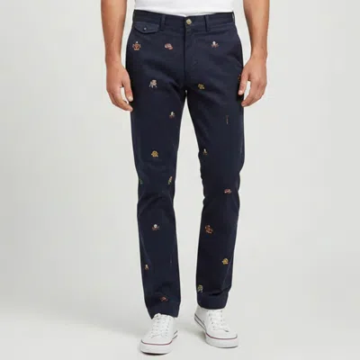Pre-owned Polo Ralph Lauren Navy Blue Gabardine Embroidered Slim Fit Trousers L