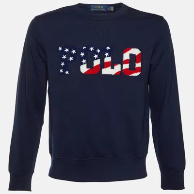 Pre-owned Polo Ralph Lauren Navy Blue Jersey Polo Embroidered Sweatshirt S
