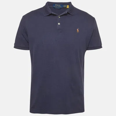 Pre-owned Polo Ralph Lauren Navy Blue Jersey Slim Fit Polo T-shirt L