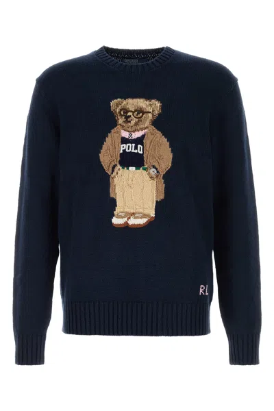 POLO RALPH LAUREN POLO RALPH LAUREN NAVY BLUE LINEN BLEND SWEATER