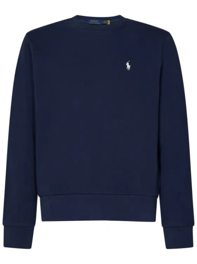 Polo Ralph Lauren Navy Blue Loopback Cotton Crewneck Sweatshirt In Black