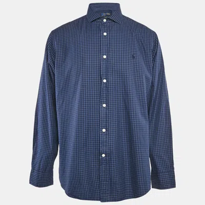 Pre-owned Polo Ralph Lauren Navy Blue Plaid Cotton Button Front Shirt Xl