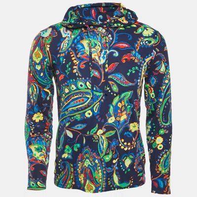 Pre-owned Polo Ralph Lauren Navy Blue Printed Cotton Knit Hoodie Xs