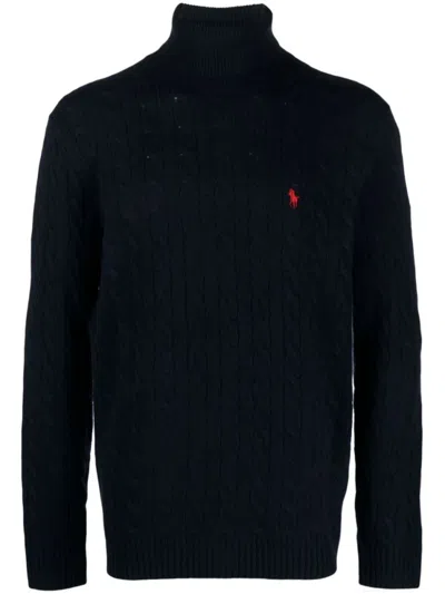 POLO RALPH LAUREN MEN NAVY BLUE ROLL NECK JUMPER, L LUXURY SWEATERS & KNITWEAR FOR MEN DARVEYS
