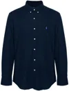 Polo Ralph Lauren Navy Blue Stretch-cotton Button-down Shirt With Signature Motif In Blue