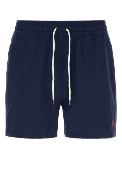 Polo Ralph Lauren Navy Blue Stretch Polyester Swimming Shorts In Multi