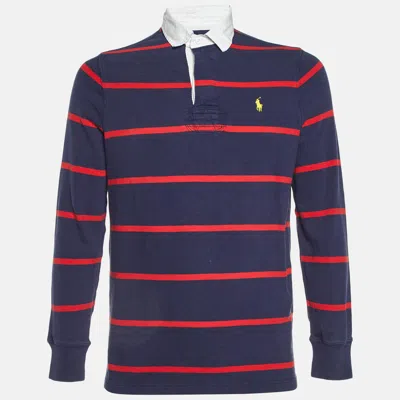 Pre-owned Polo Ralph Lauren Navy Blue Striped Cotton Polo T-shirt M
