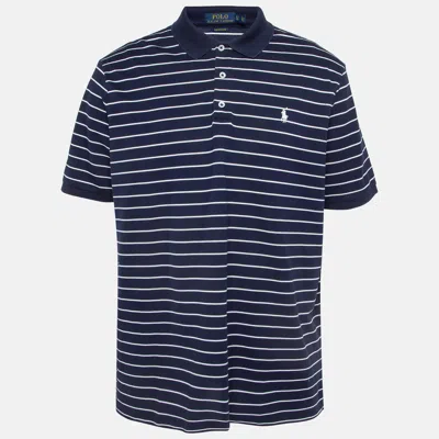 Pre-owned Polo Ralph Lauren Navy Blue Striped Stretch Knit Polo T-shirt Xl
