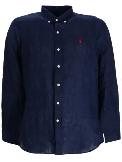Polo Ralph Lauren Navy Blue Tailored Shirt With Front Button Fastening