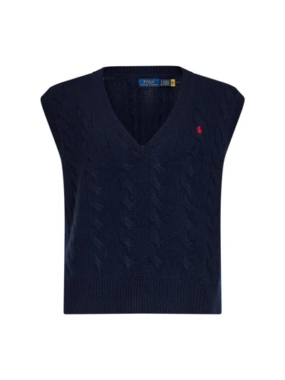 Polo Ralph Lauren Navy Blue Wool And Cashmere Cable-knit Vest<br/>