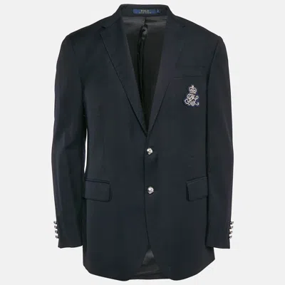 Pre-owned Polo Ralph Lauren Navy Blue Wool Applique Detail Single Breasted Blazer Xl