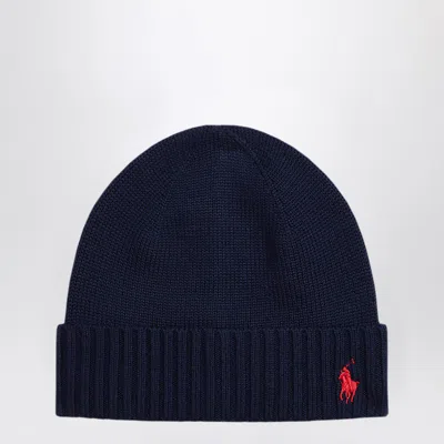 Polo Ralph Lauren Navy Blue Wool Beanie With Logo
