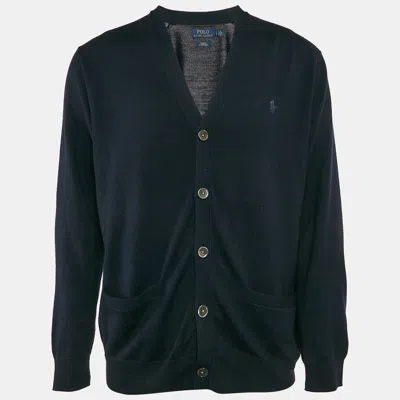Pre-owned Polo Ralph Lauren Navy Blue Wool Knit Cardigan L