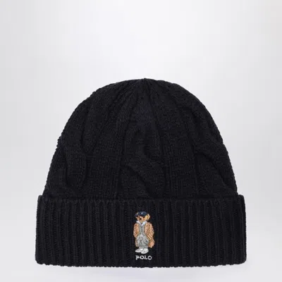 Polo Ralph Lauren Navy Blue Wool Polo Bear Hat In Black