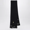 Polo Ralph Lauren Navy Blue Wool Polo Bear Scarf In Black