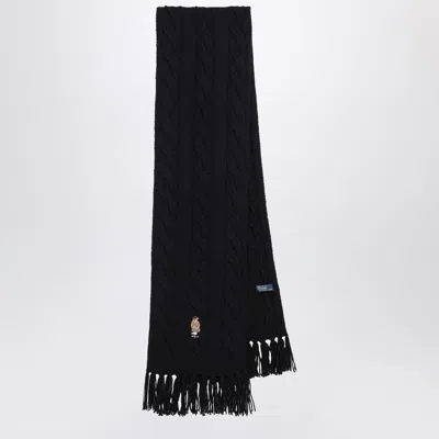POLO RALPH LAUREN NAVY BLUE WOOL POLO BEAR SCARF
