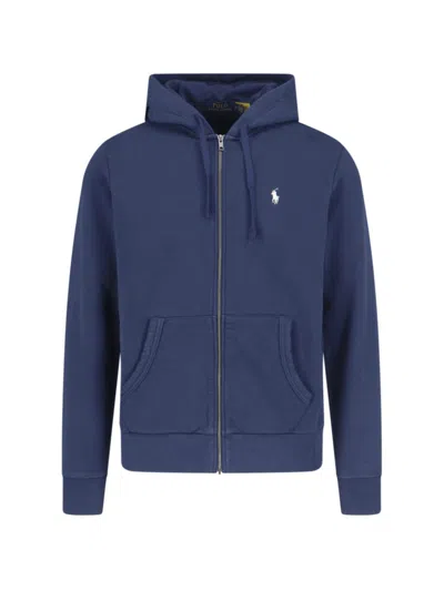 Polo Ralph Lauren Navy Blue Zip-up Hoodie With Embroidered Logo