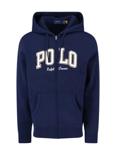 Polo Ralph Lauren Navy Blue Zip-up Hoodie With Iconic Logo Detail