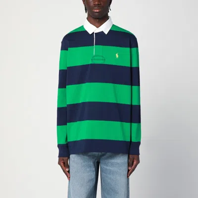 POLO RALPH LAUREN POLO RALPH LAUREN NAVY BLUE/BRIGHT GREEN STRIPED COTTON POLO SHIRT