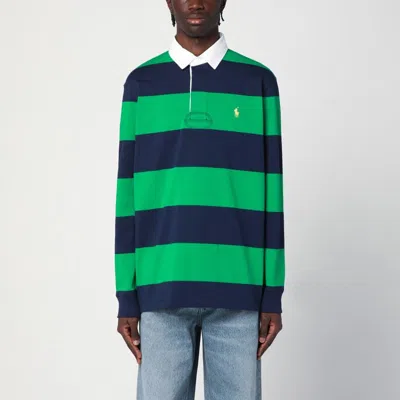 POLO RALPH LAUREN NAVY BLUE/BRIGHT GREEN STRIPED COTTON POLO SHIRT