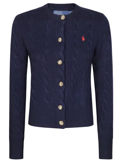 Polo Ralph Lauren Navy Cable-knit Cardigan With Button Front In Black