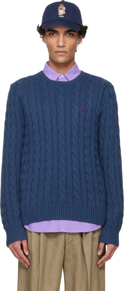 Polo Ralph Lauren Navy Cable-knit Cotton Sweater In Blue