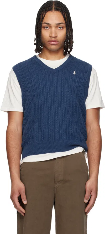 Polo Ralph Lauren Logo-embroidered Cable-knit Cotton Vest In Blue