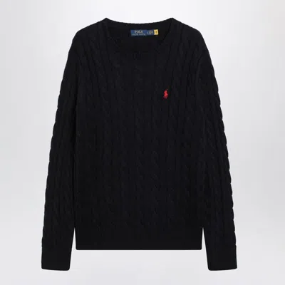 Polo Ralph Lauren Navy Blue Cable-knit Cotton Sweater In Black