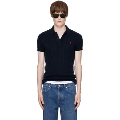 Polo Ralph Lauren Navy Cable-knit Cotton Polo In Blue