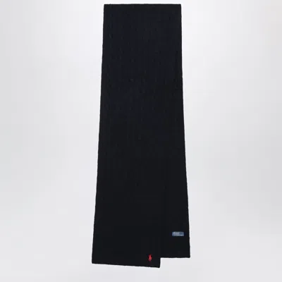 Polo Ralph Lauren Navy Cable-knit Wool And Cashmere Scarf In Black