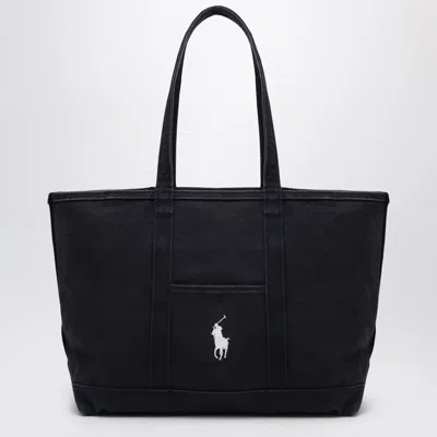 Polo Ralph Lauren Navy Cotton Big Pony Tote Bag In Black