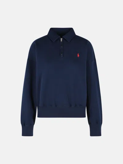 Polo Ralph Lauren Navy Cotton Blend Sweatshirt In Blue