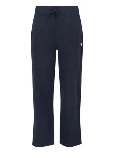 Polo Ralph Lauren Navy Cotton Sweatpants With Drawstring And Embroidered Logo In Blue