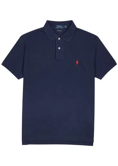 Polo Ralph Lauren Navy Blue Cotton Polo Shirt With Embroidered Logo In Black