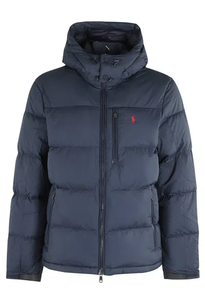 Polo Ralph Lauren Navy Down Jacket With Removable Hood In Blue