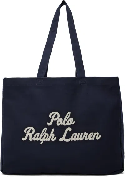Polo Ralph Lauren Navy Embroidered Canvas Tote In Newport Navy