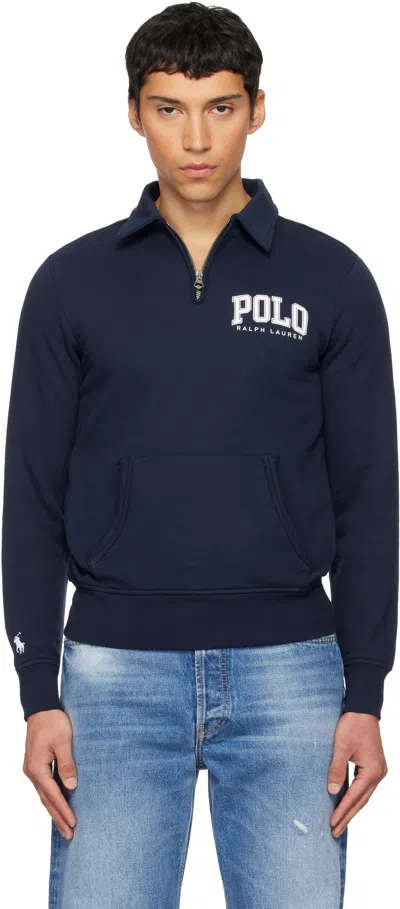 Polo Ralph Lauren Navy Fleece Long Sleeve Sweatshirt In Blue