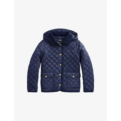 Polo Ralph Lauren Navy Girls' Barn Hooded Quilted Jacket In Blue