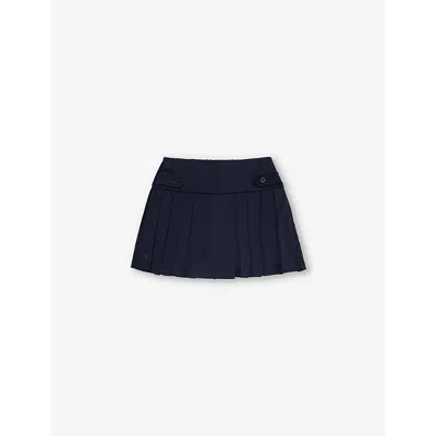 Polo Ralph Lauren Babies'  Vy Girls' Polo Pony-embroidered Pleated Stretch-woven Mini Skirt In Navy