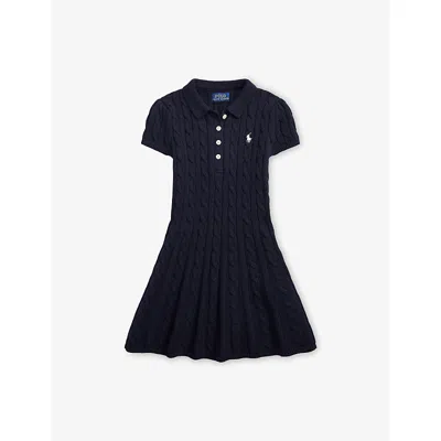 Polo Ralph Lauren Kids' Navy Girls' Polo Pony-embroidered Cable-knit Cotton Polo D In Black