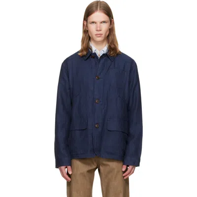 Polo Ralph Lauren Navy Linen Herringbone Utility Jacket In Blue