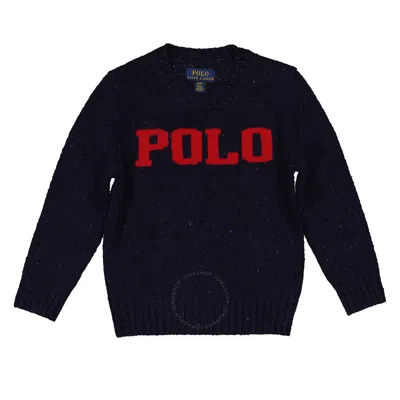 Polo Ralph Lauren Navy Logo Intarsia-knit Wool-blend Sweater In Blue