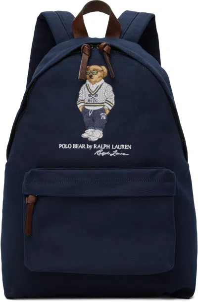 Polo Ralph Lauren Navy Polo Bear Canvas Backpack In Newport Navy