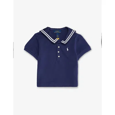 Polo Ralph Lauren Kids' Navy Sailor-collar Embroidered-logo Cotton-pique Polo Shirt 2-
