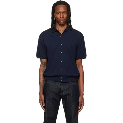 Polo Ralph Lauren Navy Short Sleeve Collared Sport Shirt In Blue