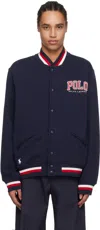 Polo Ralph Lauren Ribbed Collar Striped Detailing Front Pockets Jacket In Navy