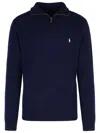 Polo Ralph Lauren Wool Cotton Sweater Ribbed Texture Long Sleeves In Blue