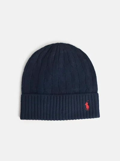 Polo Ralph Lauren Navy Wool Blend Beanie In Blue