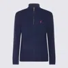 Polo Ralph Lauren Blue Cable-knit Sweater With Zip And Pony Embroidery In Wool And Cashmere Man In Blue